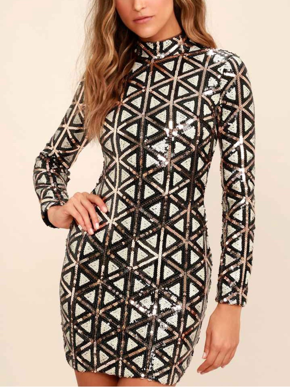 Lulus Waking Up in Vegas Rose Gold and White Sequin dress smal